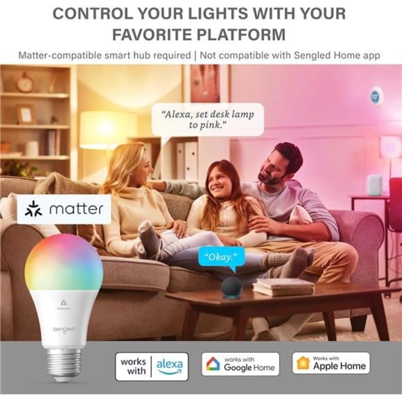 Sengled LED Smart Light Bulb (A19), Matter-Enabled, Multicolor, Works - Picture 2 of 14
